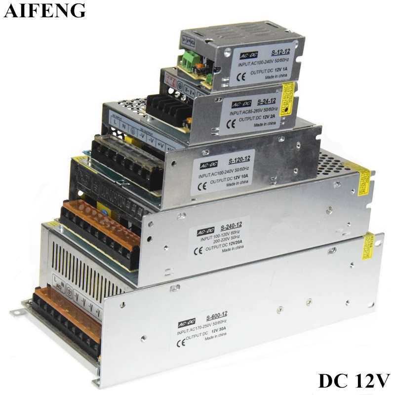 AIFENG импульсный источник питания переменного тока 110 В 220 В постоянного тока 12 В 12 Вт 24 Вт 36 Вт 60 Вт 120 Вт 240 Вт 360 Вт 600 Вт Светодиодный драйвер переключатель питания адаптер