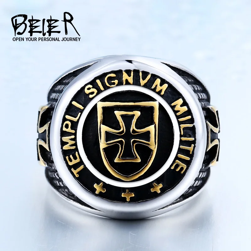 BEIER New Stainless Steel Templi Signvm Militie Ring For Man Personality Cross Knight Jewelry Wholesale Factory Price BR8-280