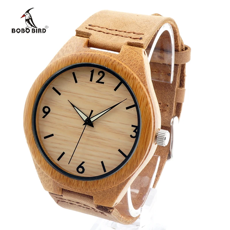 BOBO BIRD 2017 Mens Watches Brand Luxury Quartz Wooden Wristwatch Leather Strap Male Bamboo Watch relogio masculino