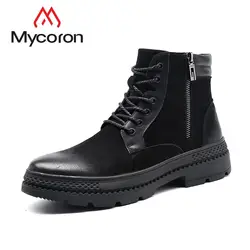 MYCORON/зимние Ботинки martin, теплая обувь, кожаные повседневные хлопковые ботинки в английском стиле, высокие зимние ботинки, короткие ботинки