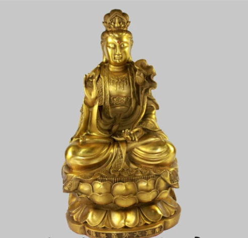 

10" China Tibet Bronze Lotus Guanyin Kwan-yin Bodhisattva Sit Brass Statue decoration bronze factory outlets
