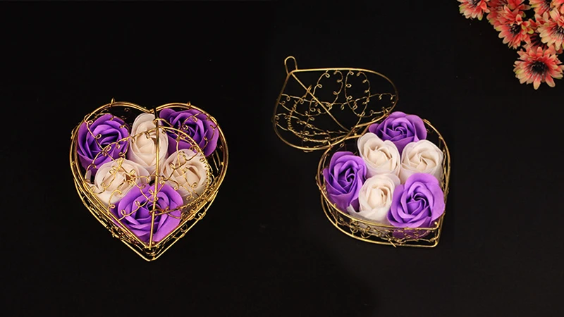 JAROWN Gold Plated Iron Basket 6 Pcs Soap Flowers Christmas Creative Small Gift Wedding Decoration Home Party Decor Flores (7)