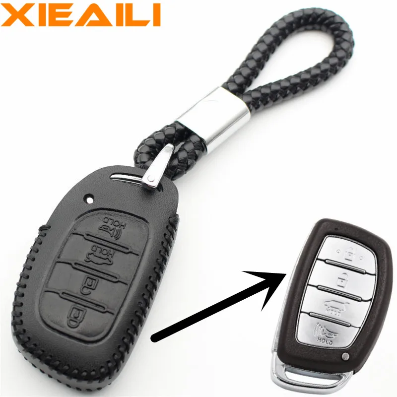 

XIEAILI Genuine Leather Remote Control Key Chain 4Button Smart Key Case Cover For Hyundai IX25/IX35/Elantra/Sonata/I40 S229