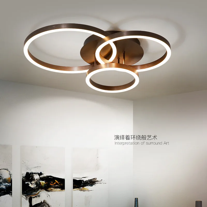 

Modern Minimalism Remote Control Dimmable Led Chandelier Coffee Drawing Metal Circle Ceiling Chandelier Luminarias Lustre Lamp