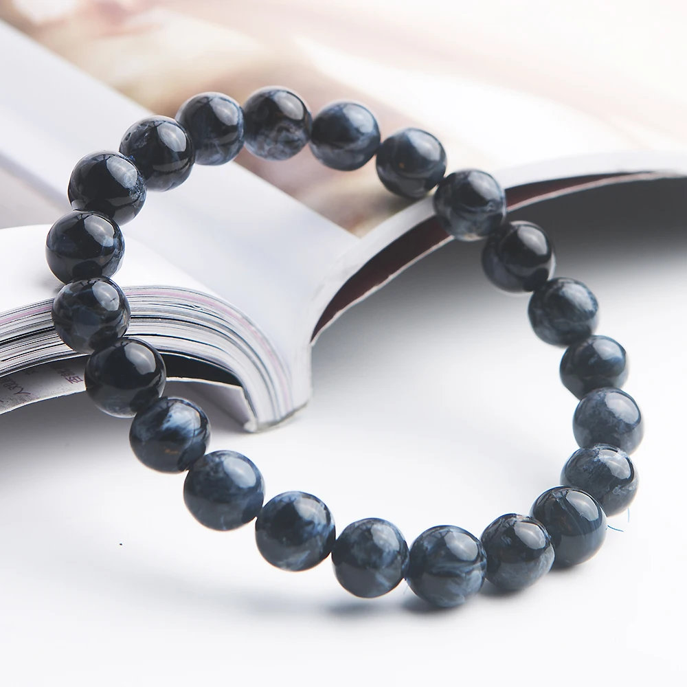 

8.5mm 100% Natural Blue Pietersite Namibia Bracelet Best Chatoyant Round Beads Cat Eye Woman Man Reiki Stone Gift Aaaaa
