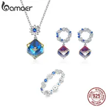 Bamoer серьги кольцо и ожерелье австрийский кристалл кубики ювелирные изделия наборы роскошные женские ювелирные изделия Bijoux цветок маргаритки дизайн ZHS143