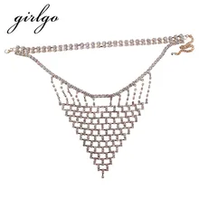 Girlgo Boho Luxury Shiny Long Pendant Collar Chokers Charm Necklace Women Maxi Chunky Wedding Engagement Bijoux Fashion Jewelry