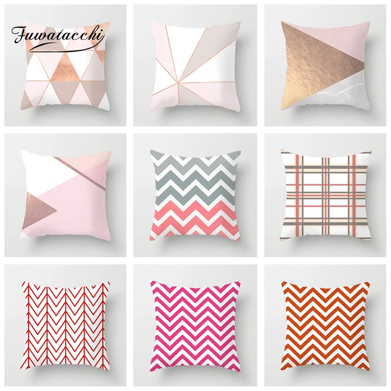 

Fuwatacchi Nordic Geometric Cushion Covers Red Pink Dot Plaid Wave Throw Pillow Cover for Home Sofa Chair Decorative Pillows