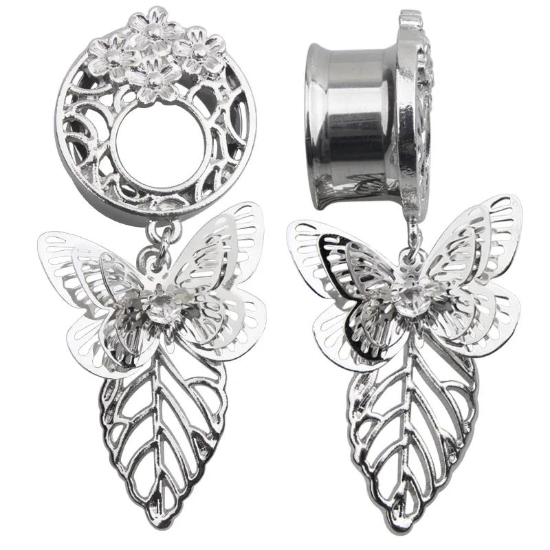 

a pair fashion butterfly style arrival stainless steel saddle ear plug body jewelry tunnels expander stretcher piercing 2pcs/lot