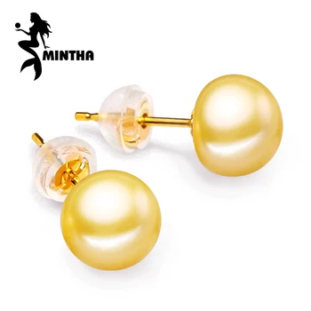 

MINTHA 18k gold earrings pearl jewelry,Antiallergic 18K yellow Gold classic stud earrings For Women wedding earrings for love