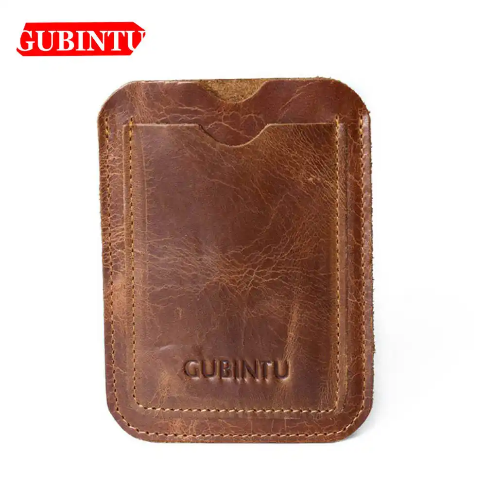gubintu geniune leather card wallet simple design id card holder passcard  pocket classic high quality brand male wallet