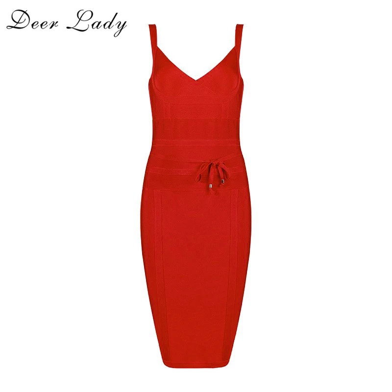 Олень леди Для женщин сексуальное красное повязное платье Лето обтягивающее Клубное платье Vestidos С НАБОРНЫМИ БРЕТЕЛЬКАМИ Бандажное платье для вечеринок мини