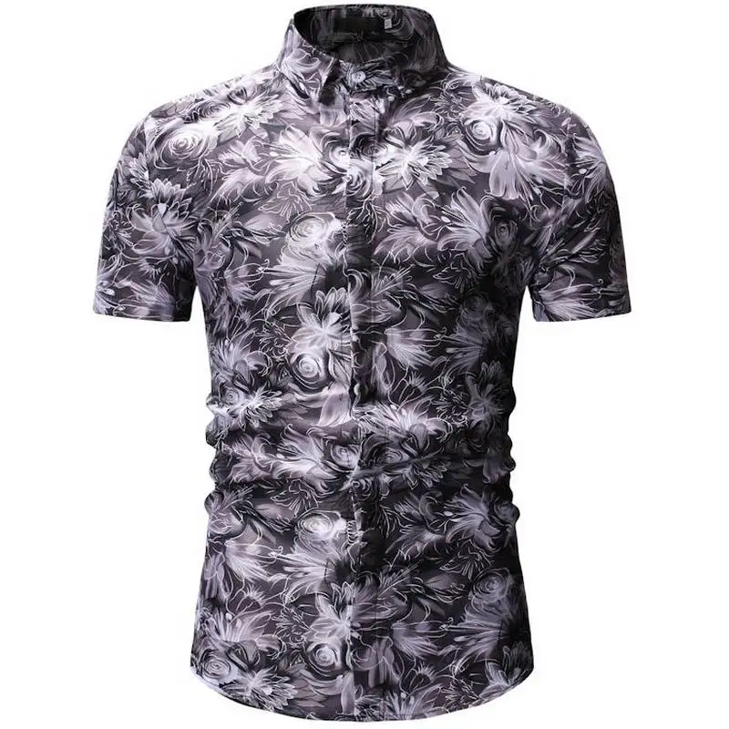 Новые летние мужские с коротким рукавом пляжный Гавайские рубашки хлопок повседневные Цветочные стандартные для рубашек плюс размер XXXL мужская одежда мода
