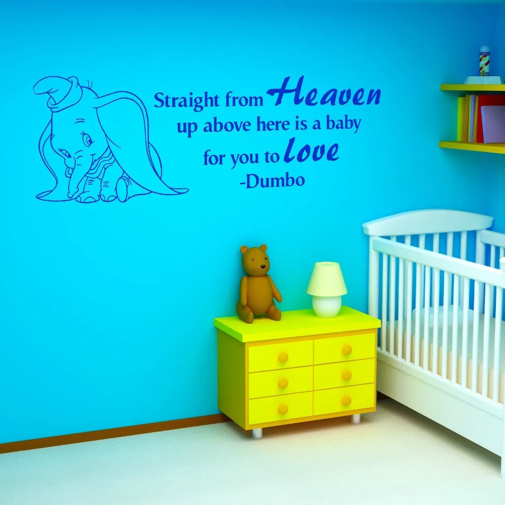 Aliexpress Buy Lovely Cute Elephant With Straight From Heaven Beautiful Quotes Wall Mural Kids Bedroom Babies Room Art Decor Wall Sticker Y 869 from