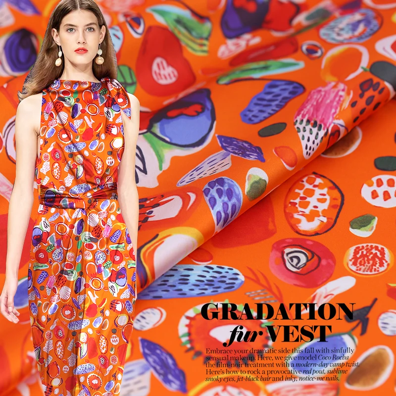 

Catwalk silk stretch satin fabric 19mm spring and summer new digital printing silk fabric dress fabric free shipping xy