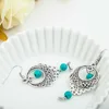 JIOFREE-pendientes bohemios étnicos con Clip para mujer, aretes de cuentas azules de Color plateado, aretes grandes y largos con estilo, joyería Vintage ► Foto 3/6