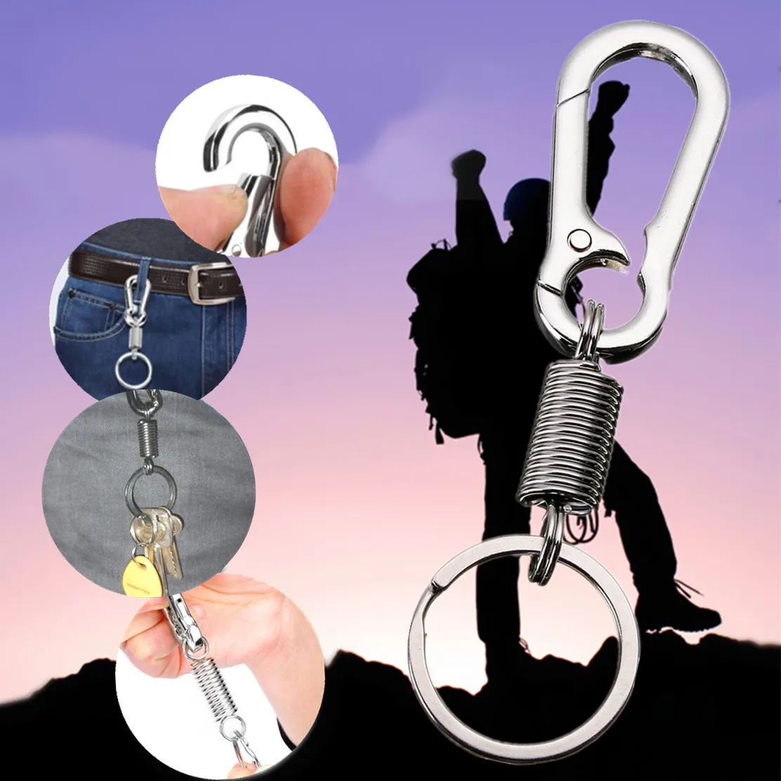 

1pcs Stainless steel Gourd Buckle carabiner keychain Waist Belt Clip anti-lost buckle hanging retractable keyring outdoor tools