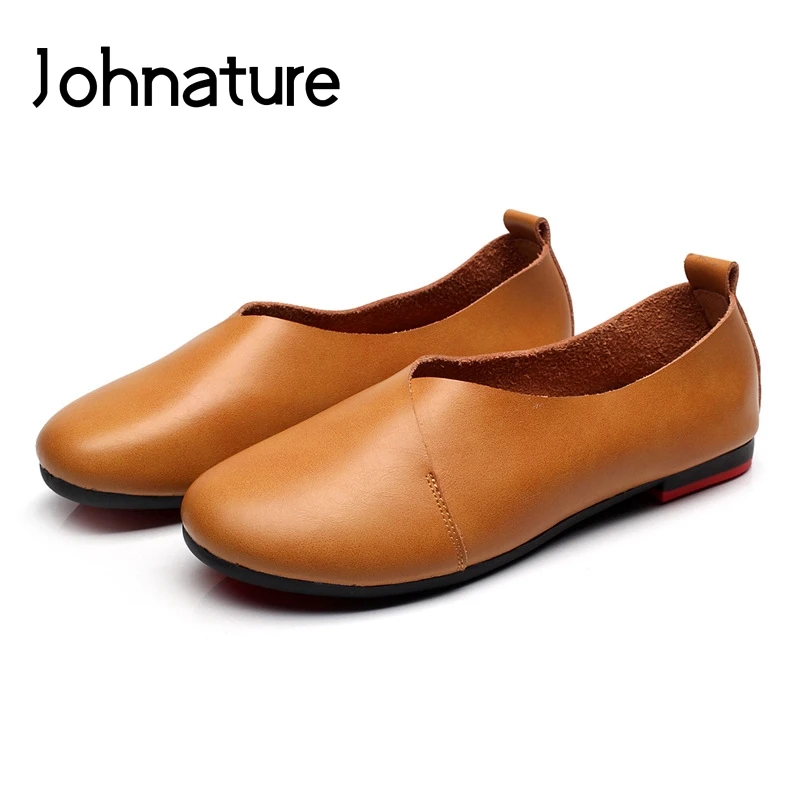 Женские туфли ручной работы Johnature однотонные из натуральной кожи с круглым