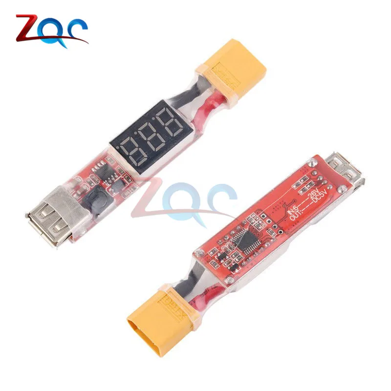Convertisseur de batterie LiPo 2S-6S vers USB 5V 2A connecté à une batterie LiPo via T Plug XT60