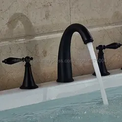 Ванная комната двойная ручка кран масло втирают бронзовый кран бассейна раковина смеситель 3 отверстия две ручки кран Nnf011