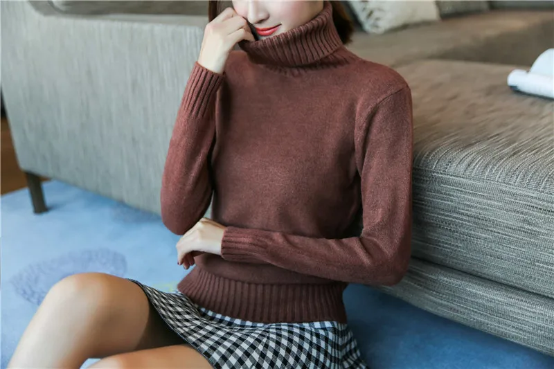 Распродажа, стандартные свитера с аппликацией и женский свитер, новая длинная водолазка из джерси с высоким воротником - Цвет: caffe