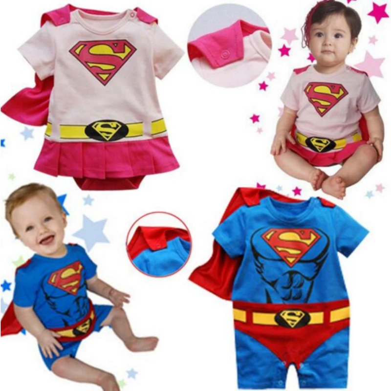 

Baby Cartoon Style Cosplay Superman Romper Kids Toddler Blue Pink Manteau Jumpsuit Child O-neck Costumes Baby Cotton Clothes