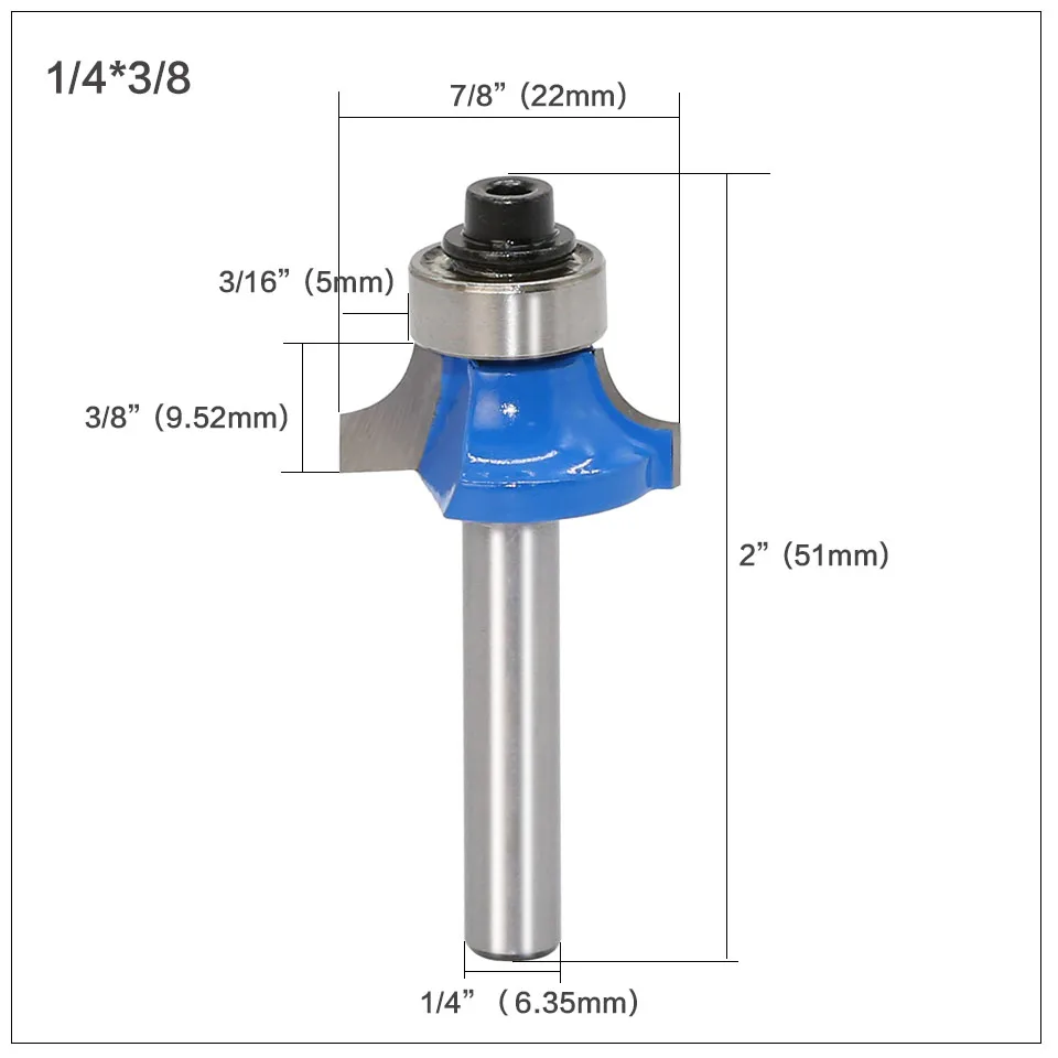 3 шт. 1/4 хвостовик Круглый-над фрезы для деревообработки инструмент 2 Флейта концевая фреза с подшипником фреза угловой круглый над бит