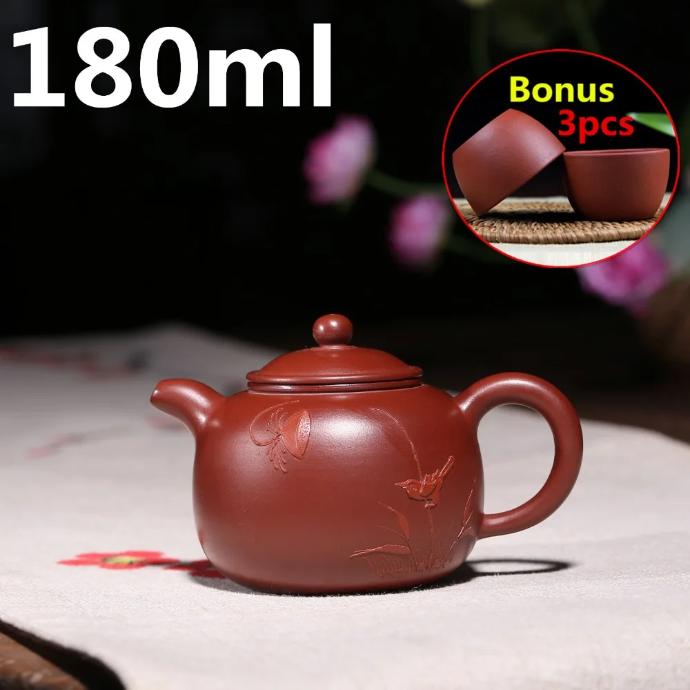

Chinese Yixing Clay Teapot 180ml Authentic Gongfu Tea Set Porcelain Teapots Zisha Pots Kettle Purple Clay Tea Pot Bonus 3 Cups