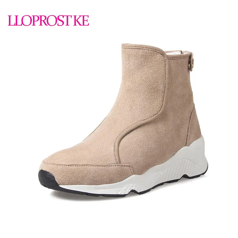 

Lloprost Ke Ankle Boots Women Boots Winter Warm Plush Three Color Platform Size 34-41 Zipper Pure Color Round Toe Hot Sale GL033