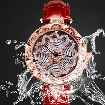 

Fashion GUOU Top Brand Skeleton Women's Quartz Watches Heart Rotatable Face Water Proof Ladies Leather Steel Wristwatches Clock