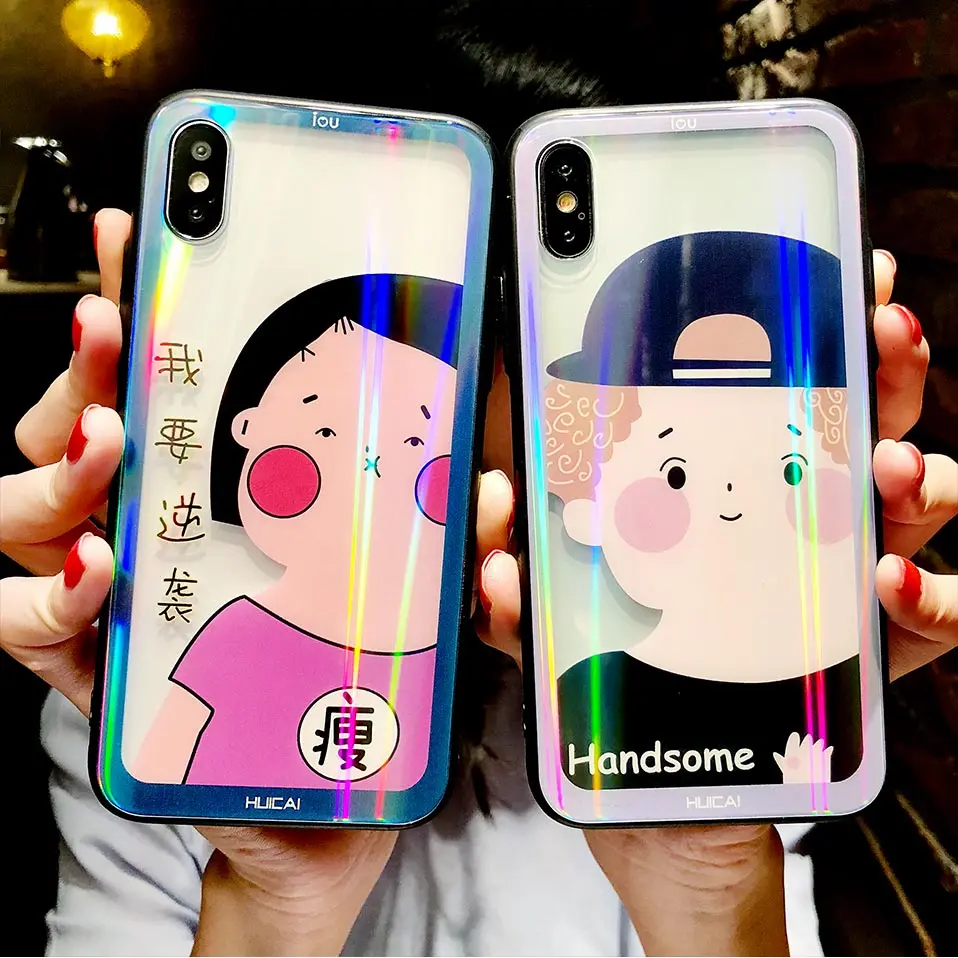 Прозрачный закаленное стекло мультфильм Защитная крышка для iphone 6 6S 7 8 плюс сзади
