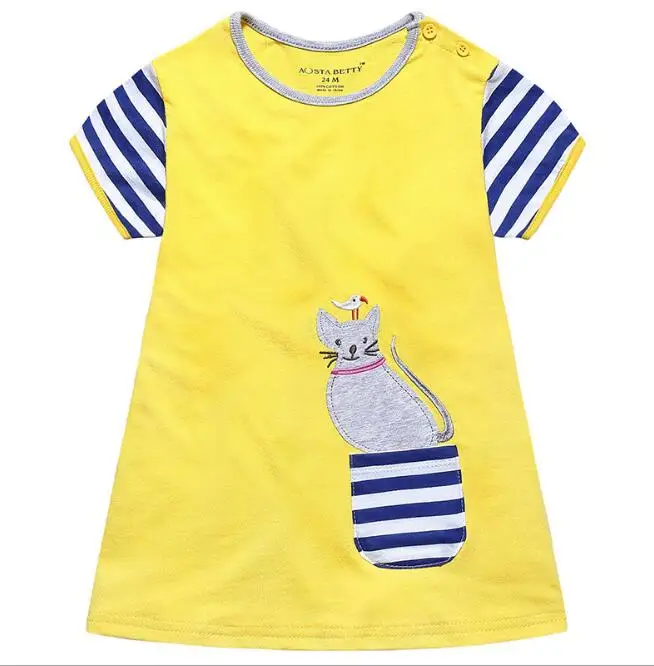 6ps/lot Girls Clothes Dresses Kids clothes Short sleeve cat Girls Toddler Girl Dresses 1 6T