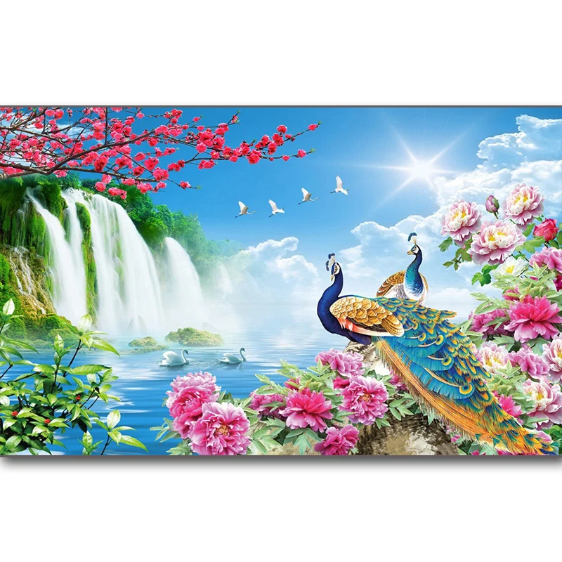 

5D DIY Diamond Painting Landscape Waterfall Peacock Swan Flower Picture Diamond Embroidery Sale New Year Gift Living Room Decora