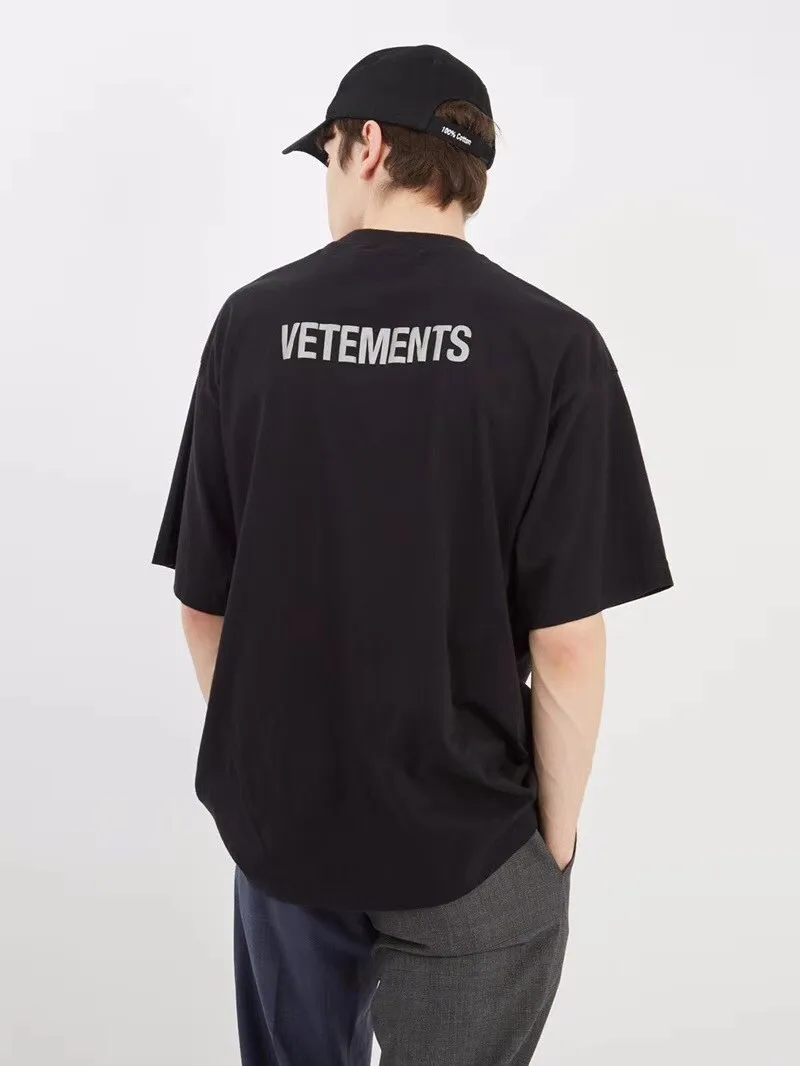 

Vetement Black White 3M Reflection T-Shirt Summer O-Neck Vetements Men Women T shirt Hip Hop Vetements Leisure Top Tees