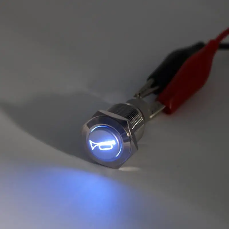 

16mm 12V Universal Car RV Boat Bell Horn Auto Reset Blue LED Push Button Momentary Switch Auto Interior Accessories