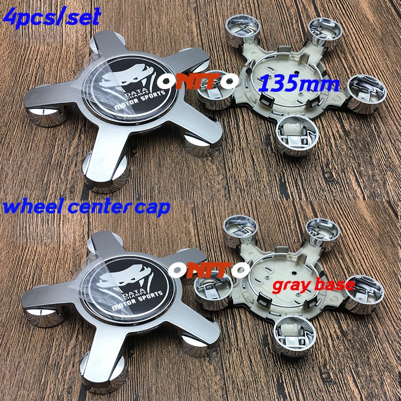 Gray Base 135mm 5claw 4pcs/set Wheel Rim Cover Cap DATA CHAMP MOTOR SPORTS logo Car Emblem Hubcap Auto Styling for General car