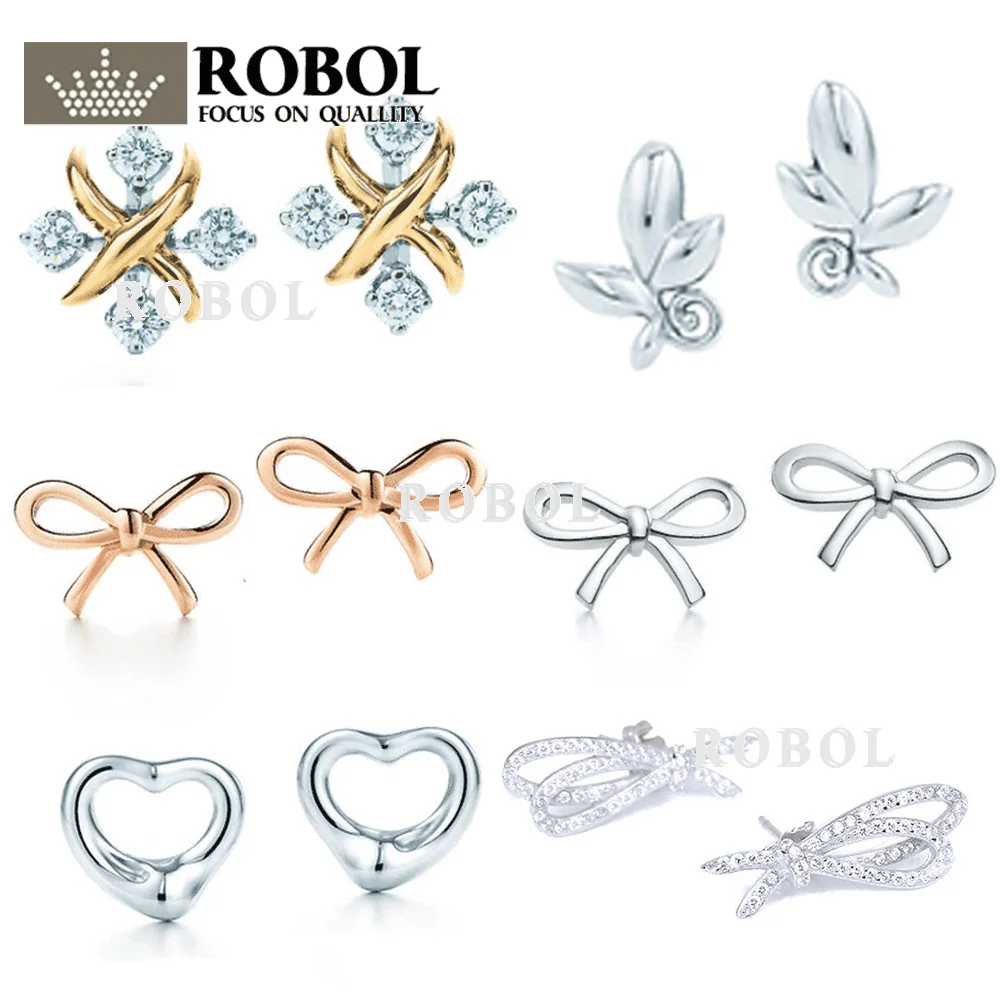 

Original TIFF Sterling Silver 925 High Quality Charm Stud Earrings Engraved Inscription FOR Woman Original Model Production
