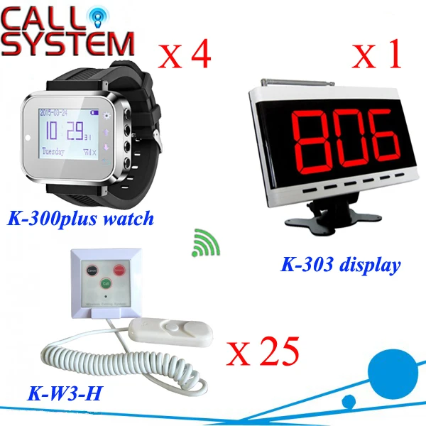 Больнице медсестры смотреть пейджер система вызова Дисплей Панель+ 4 Часы+ 25 нажмите кнопку вызова от шнур; вызова; Аварийный; отменить