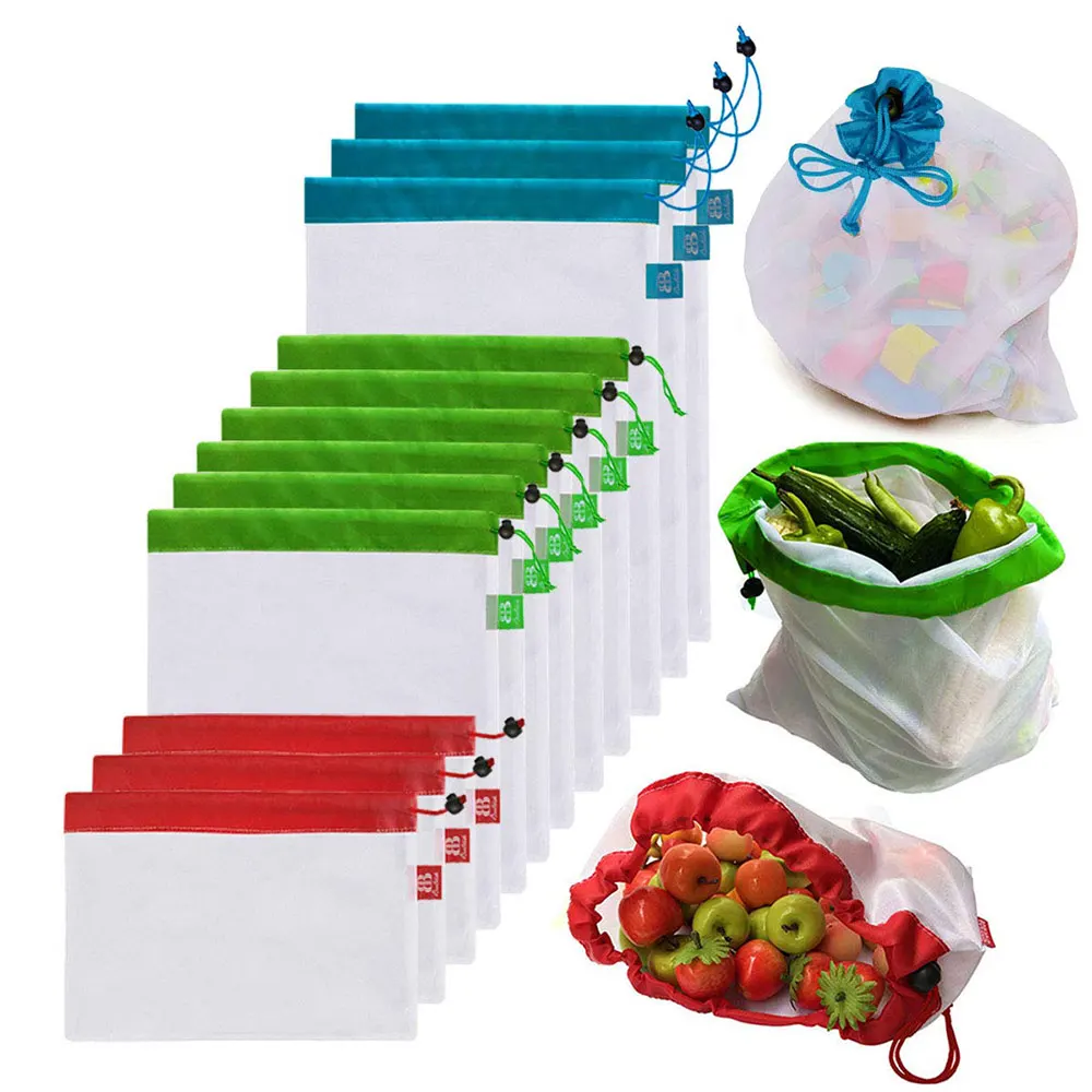 

12pcs Reusable Mesh Produce Bags Washable Eco Friendly Bags for Grocery Shopping Storage Fruit Vegetable Toys Sundries