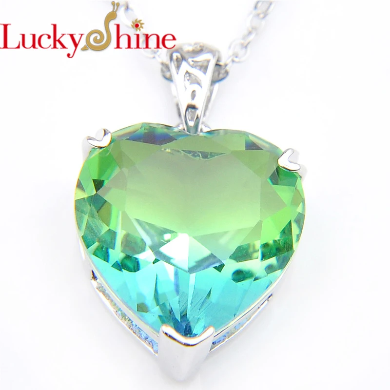 Luckyshine сердце Двухцветный турмалин синий камень серебряные подвески для ожерелий