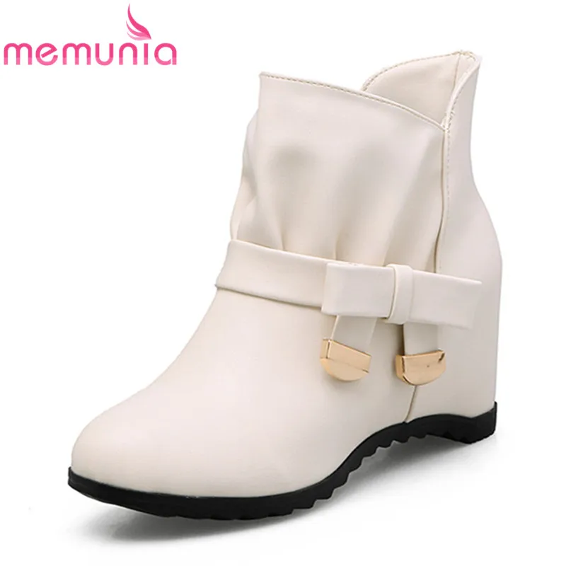 

MEMUNIA 2020 new arrival ankle boots butterfly knot sweet female shoes round toe high heels boots slip on women casual shoes