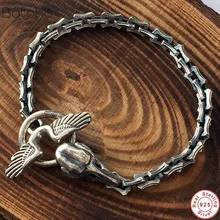 Панк-рок мужской тайский серебряный череп ворона ручной работы браслет из чистого серебра 925 пробы мотоциклетный браслет для верховой езды мужские ювелирные изделия