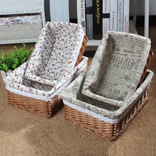 S/L Size Bamboo Wicker Weaving Storage Basket Fruit Picnic Basket Rattan Storage Box For Cosmetics Snacks Tea Book Organizer