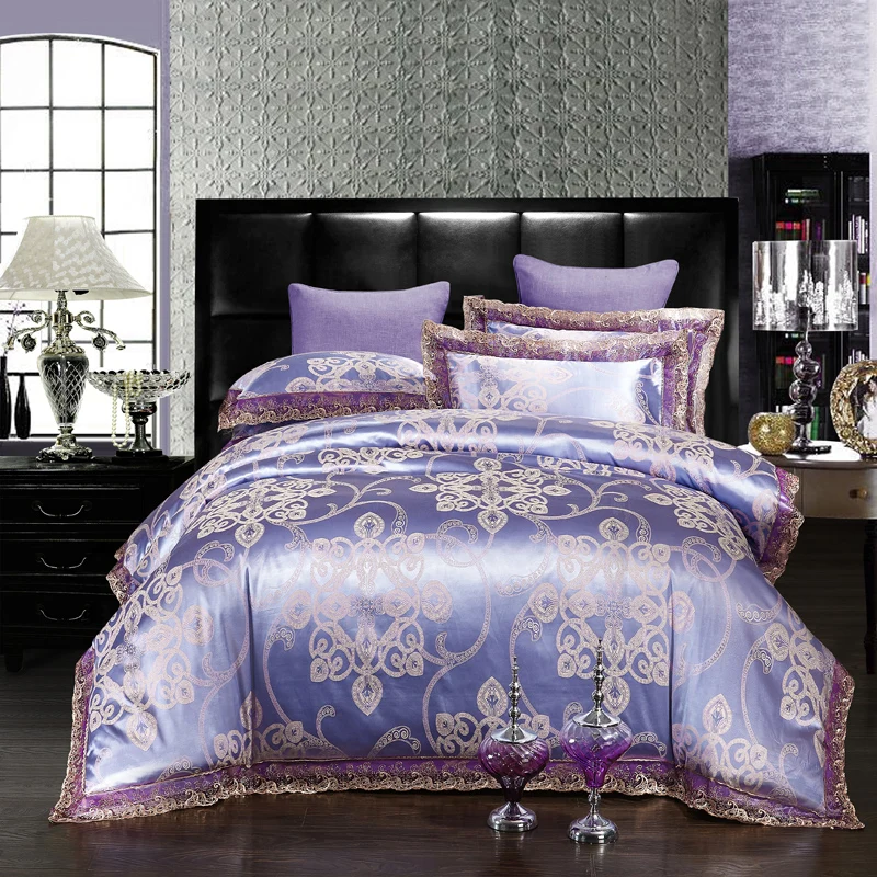 Buy Lilac color lace bedding set zipper modal silk comforter cover cotton sheet