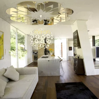 

3D ceiling top Lamp acrylic wall mirror sticker , DIY 80x80cm wall mirror sticker for home interior house decoration
