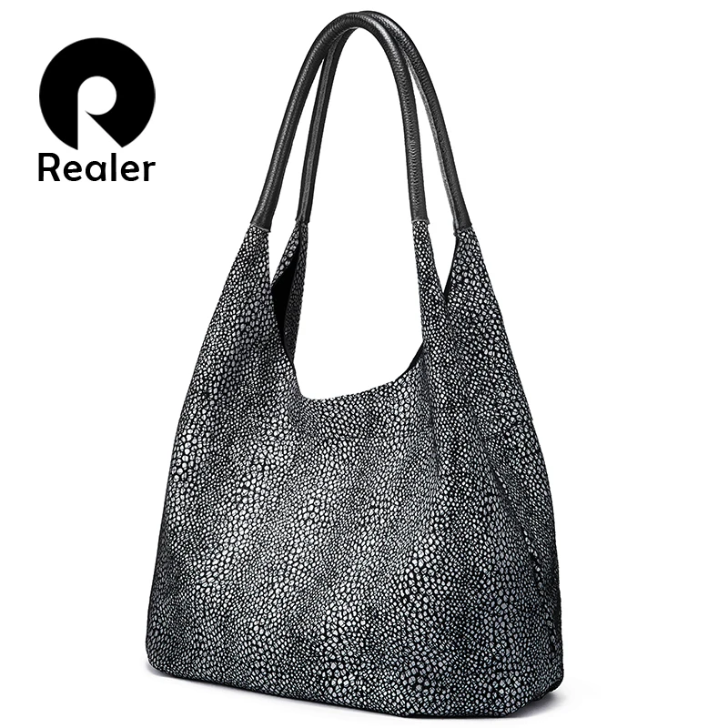 

REALER genuine leather shoulder bag designer handbags women bags fashion Hobo bag ladies bags large capacity female