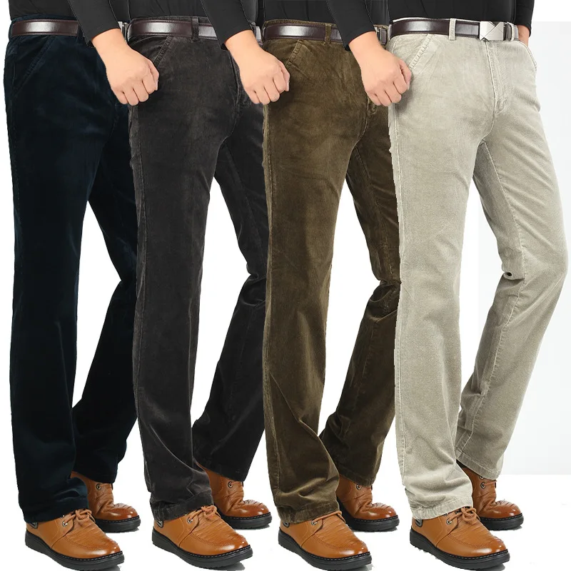 Осенние и зимние вельветовые брюки мужские деловые повседневные брюки свободные эластичные прямые брюки среднего возраста плотные вельветовые брюки