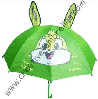 Children umbrella,kid animal cartoon umbrella--Green Rabbit,auto open.8mm metal shaft and fluted ribs,safe kid umbrellas