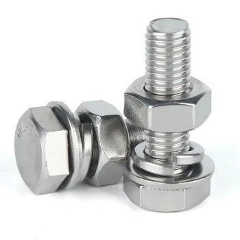 

2PCS M16 304 Stainless Steel Hex Bolt Screw Nut Flat Pad Spring Washer Combination Long Screw