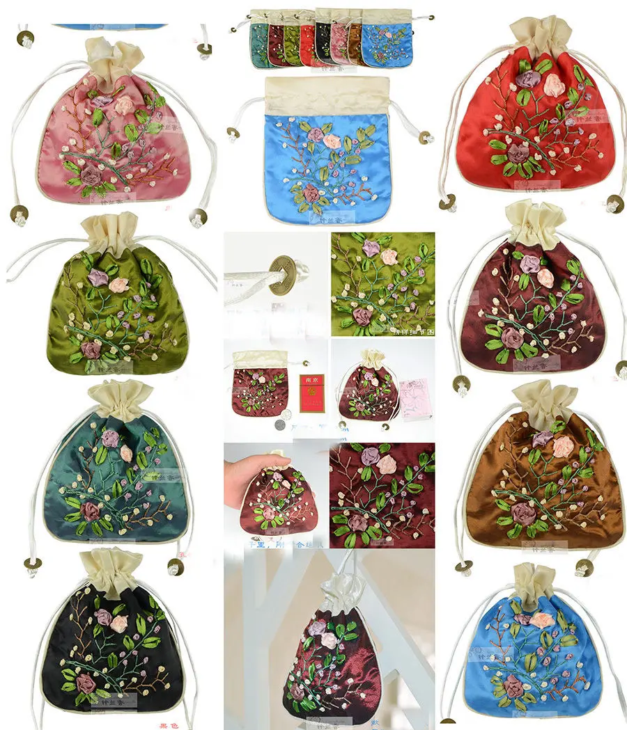 

Wholesale10pcs Chinese Handmade Embroidered Silk Gift Bags Jewerly Pouch